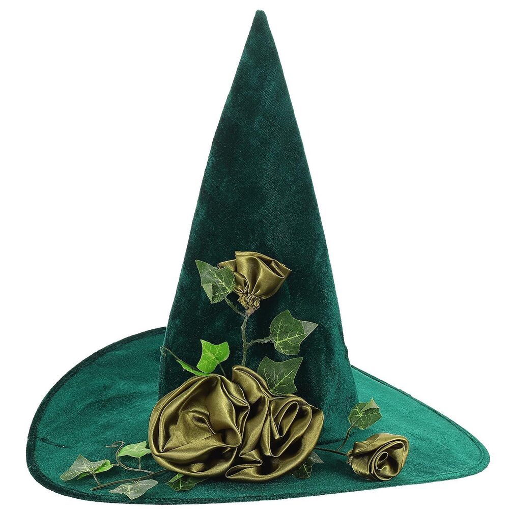 4832 Simulated Vine Flower Witch Hat Green Halloween Witch Hat Decorative